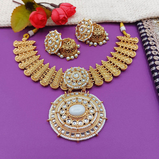 Aditi Rajwadi Necklace Set, Rajputi Bridal Jewellery, Kundan Choker Design, Indian Traditional Jewellery, Ethnic Gift for Women. - Nandai Jewels