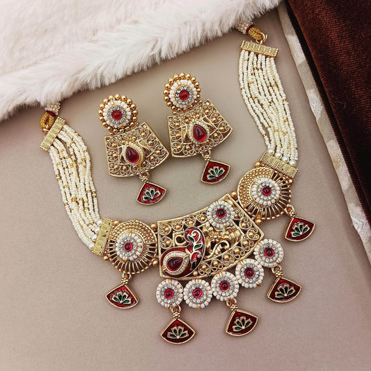 Tripti Rajwadi Necklace Set with Meenakari Design - Nandai Jewels