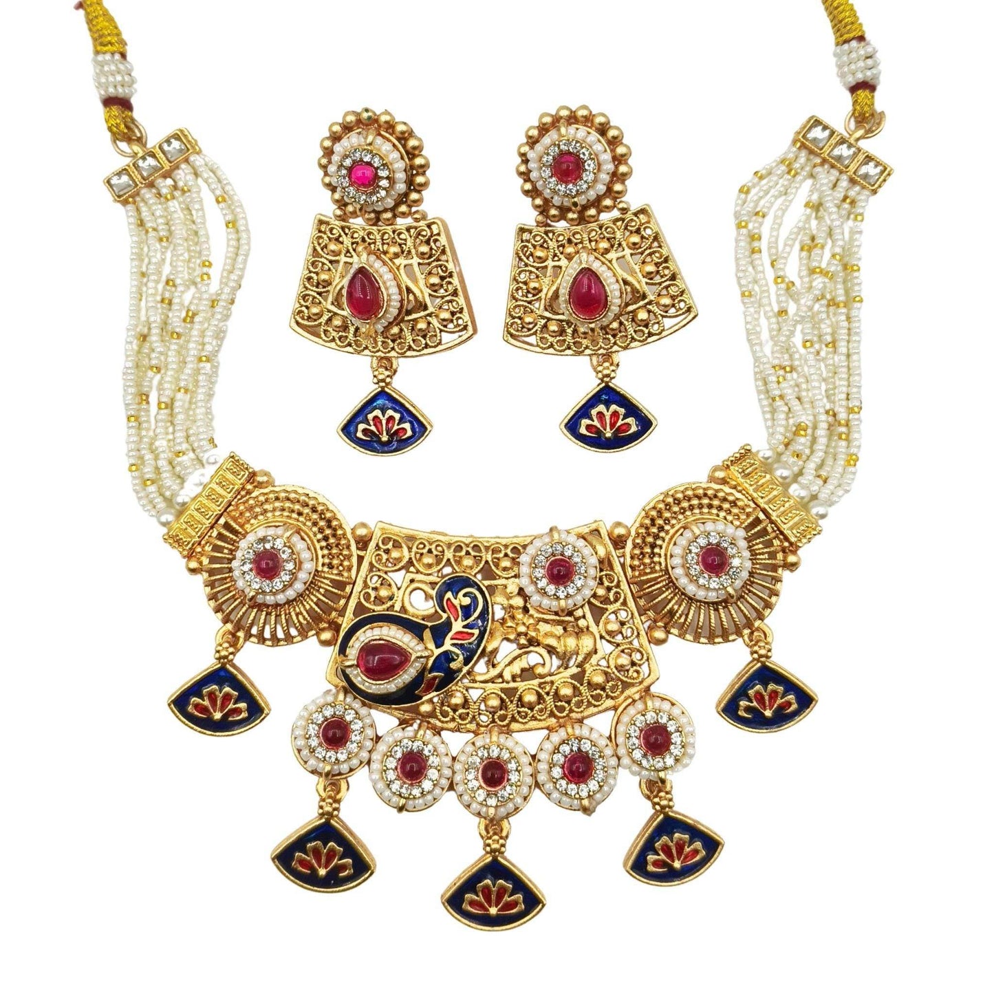 Tripti Rajwadi Necklace Set with Meenakari Design | Royal Rajputi Collection Jewelry for Women - Nandai Jewels