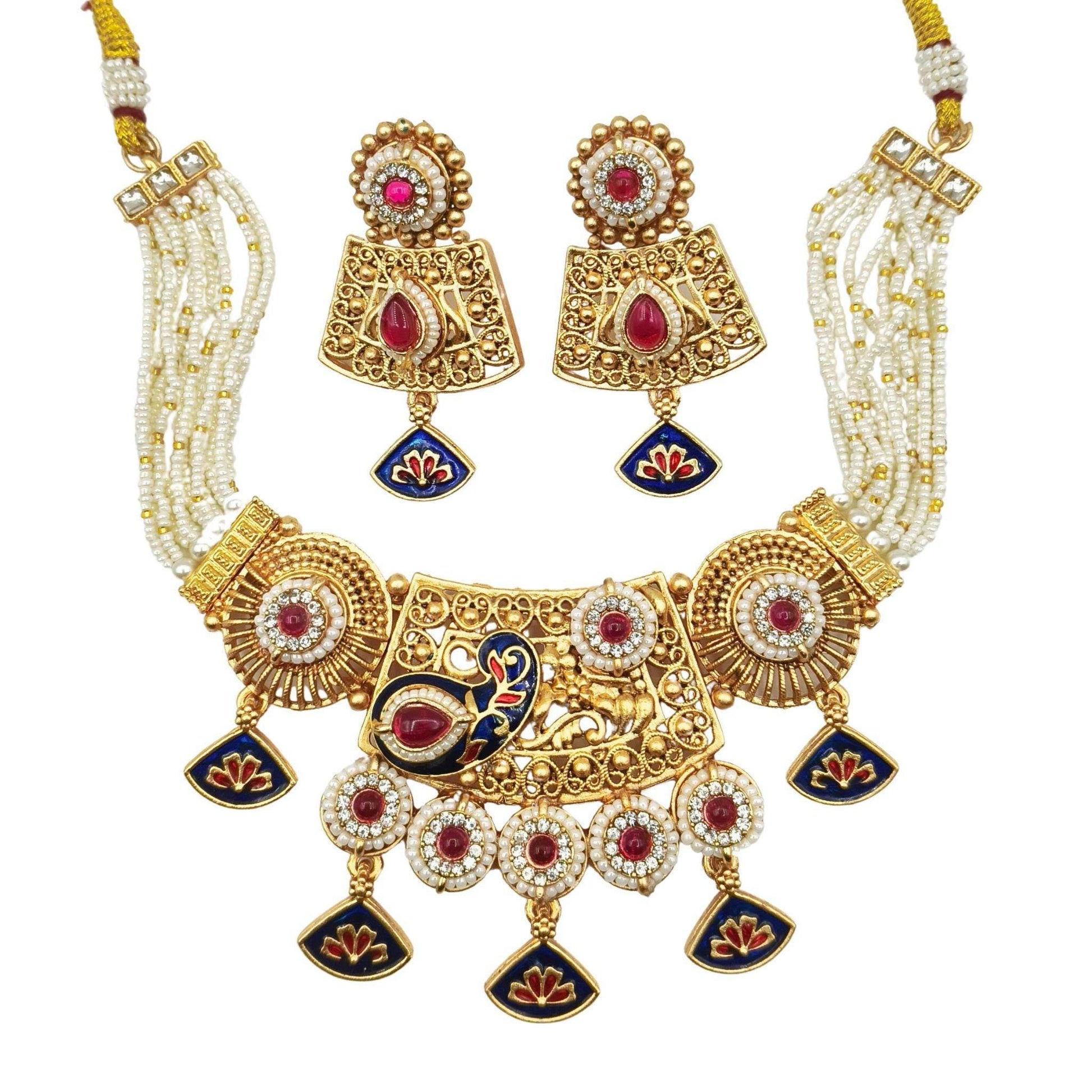 Tripti Rajwadi Necklace Set with Meenakari Design | Royal Rajputi Collection Jewelry for Women - Nandai Jewels