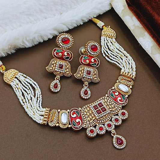 Ananaya Rajwadi Meenakari Necklace Set | Traditional Indian Jewellery | Rajasthani Bridal Jewellery | Festive & Wedding Wear. - Nandai Jewels
