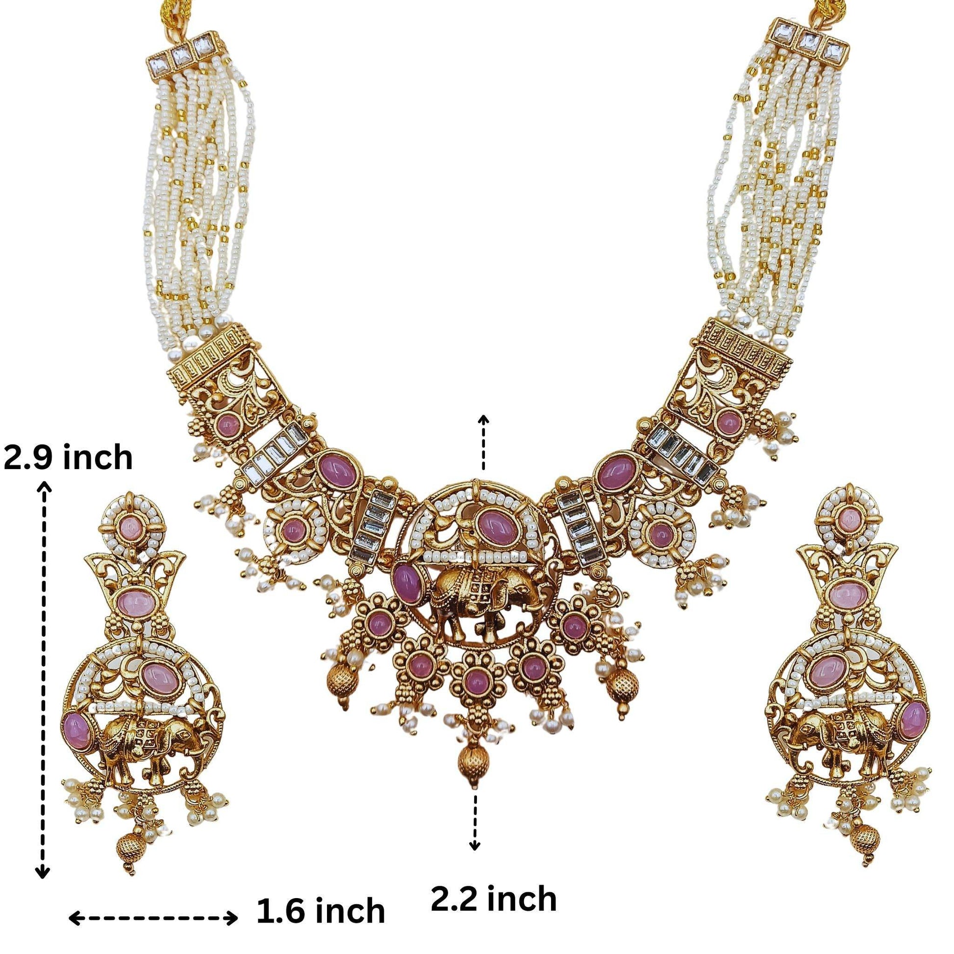 COMBO Rajputi Elephant Design Necklace With Earrings - Rajwadi Necklace Set, Pack of 2, Wedding Gift for Her, Indian Traditional Jewellery. - Nandai Jewels
