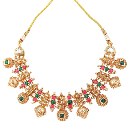 COMBO Rajwadi Hasadi Meenakari Necklace Set | Ethnic Bridal Jewelry | Antique Gold Finish | Traditional Indian Festive Set. - Nandai Jewels