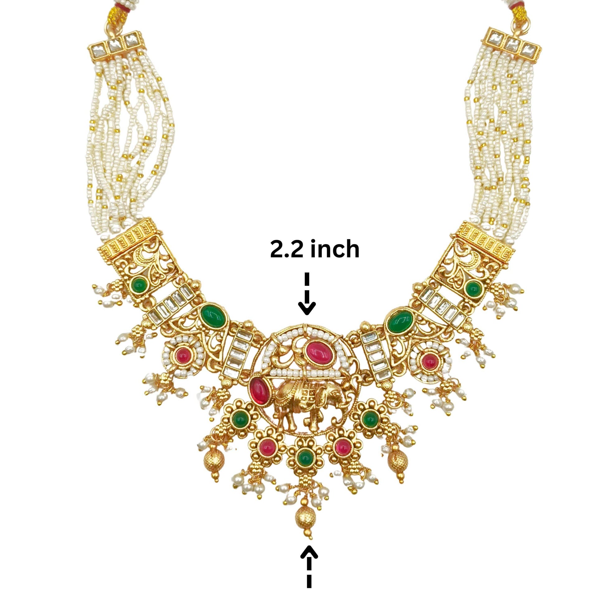 Rajputi Elephant Design Necklace Set With Earrings - Rajwadi Necklace Set, Wedding Gift for Her, Indian Traditional Jewellery for Brides. - Nandai Jewels