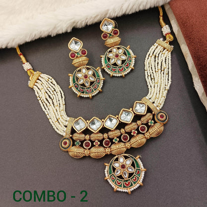 COMBO Rashmika Rajwadi Jewelry set, Rajputi Necklace and Earrings, Traditional Indian Jewellery, Festive Accessory, Perfect Gift for Women. - Nandai Jewels