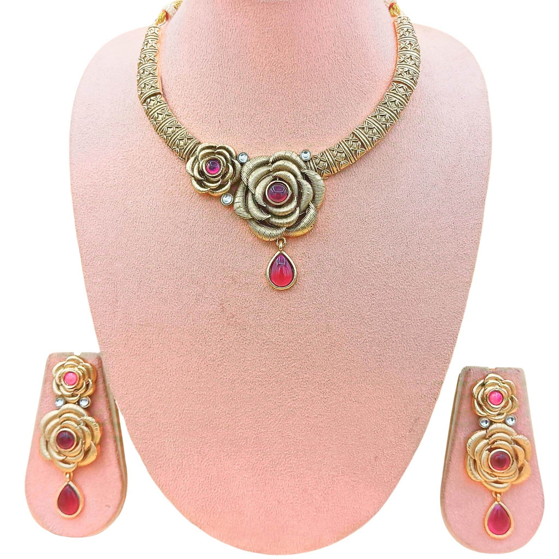 Flower Rajwadi Hasadi Necklace Set - Nandai Jewels