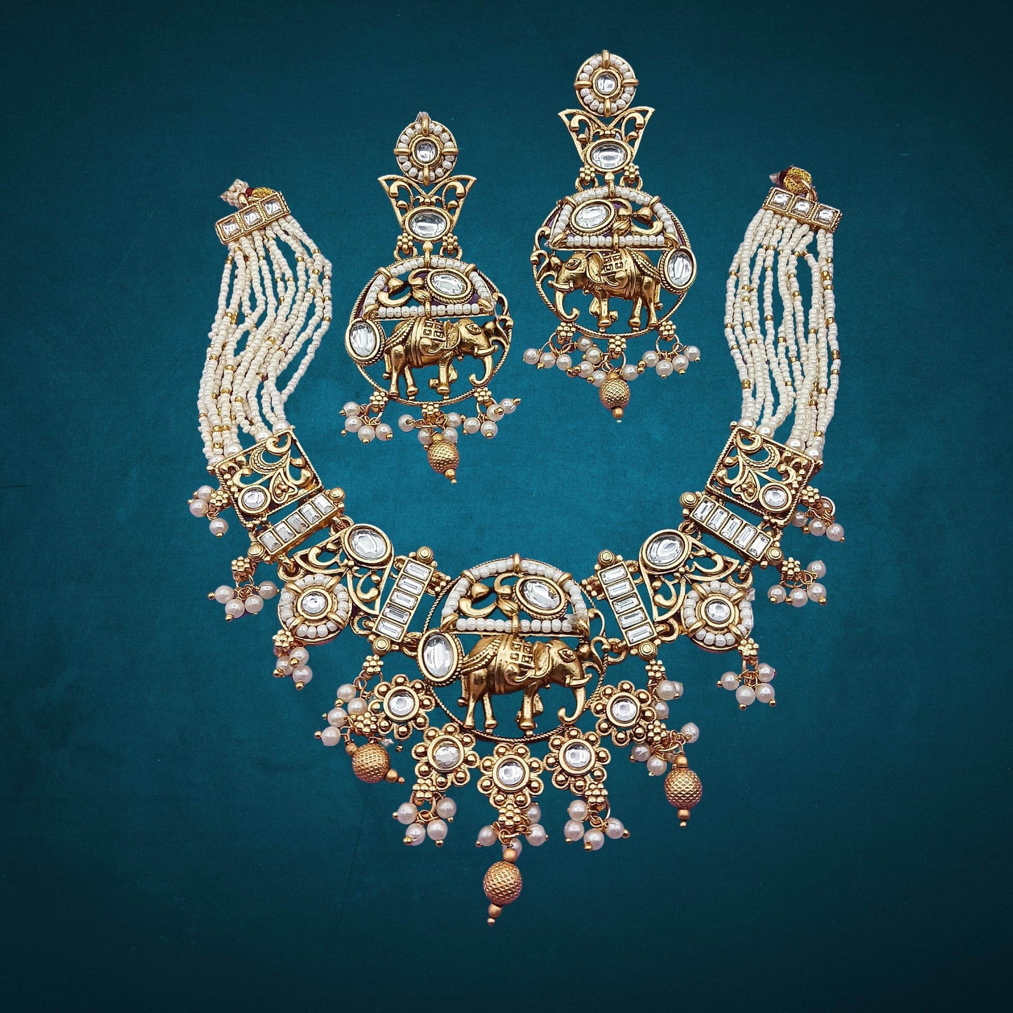COMBO Rajputi Elephant Design Necklace With Earrings - Rajwadi Necklace Set, Wedding Gift for Her, Indian Traditional Jewellery for Brides. - Nandai Jewels