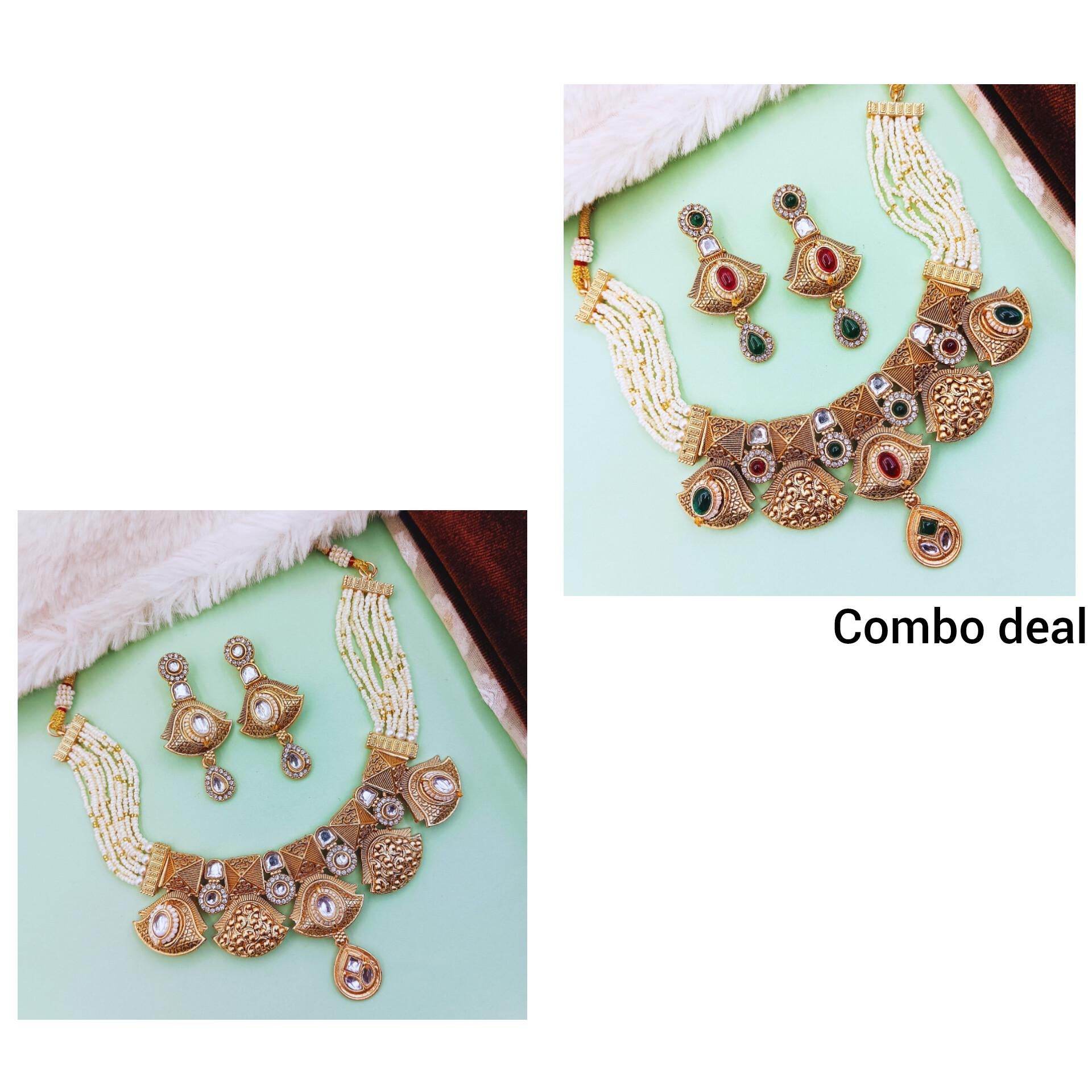 COMBO Mehak Rajputi Meenakari Necklace Set, Rajwadi Bridal Jewellery, Indian Traditional Jewellery, Ethnic Necklace, Gift for Women. - Nandai Jewels