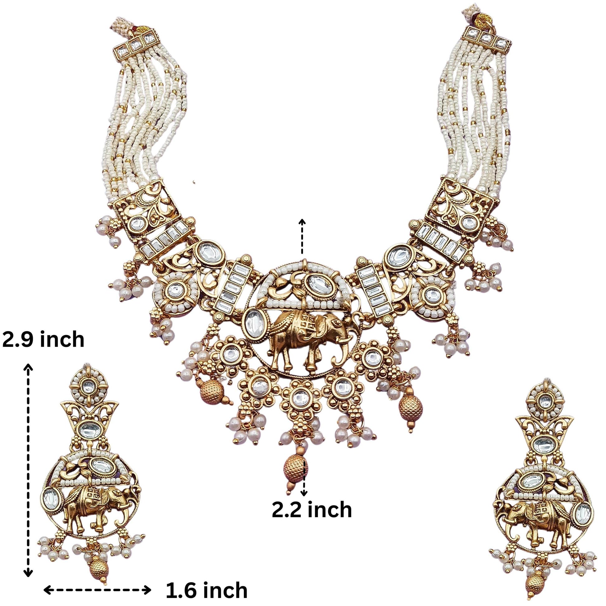 COMBO Rajputi Elephant Design Necklace With Earrings - Rajwadi Necklace Set, Wedding Gift for Her, Indian Traditional Jewellery for Brides. - Nandai Jewels