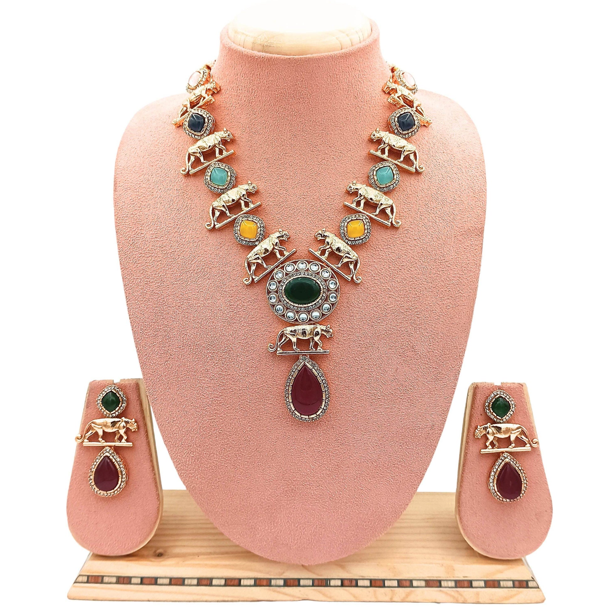 Unique Jaguar Design Necklace Set, Indo Western Jewellery Set For Her, Festive Wear For Wedding Gifts , Bridal Sets. - Nandai Jewels