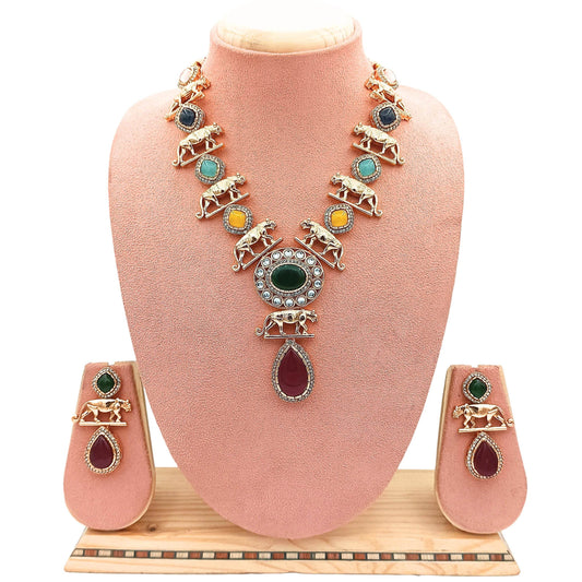 Unique Jaguar Design Necklace Set, Indo Western Jewellery Set For Her, Festive Wear For Wedding Gifts , Bridal Sets. - Nandai Jewels
