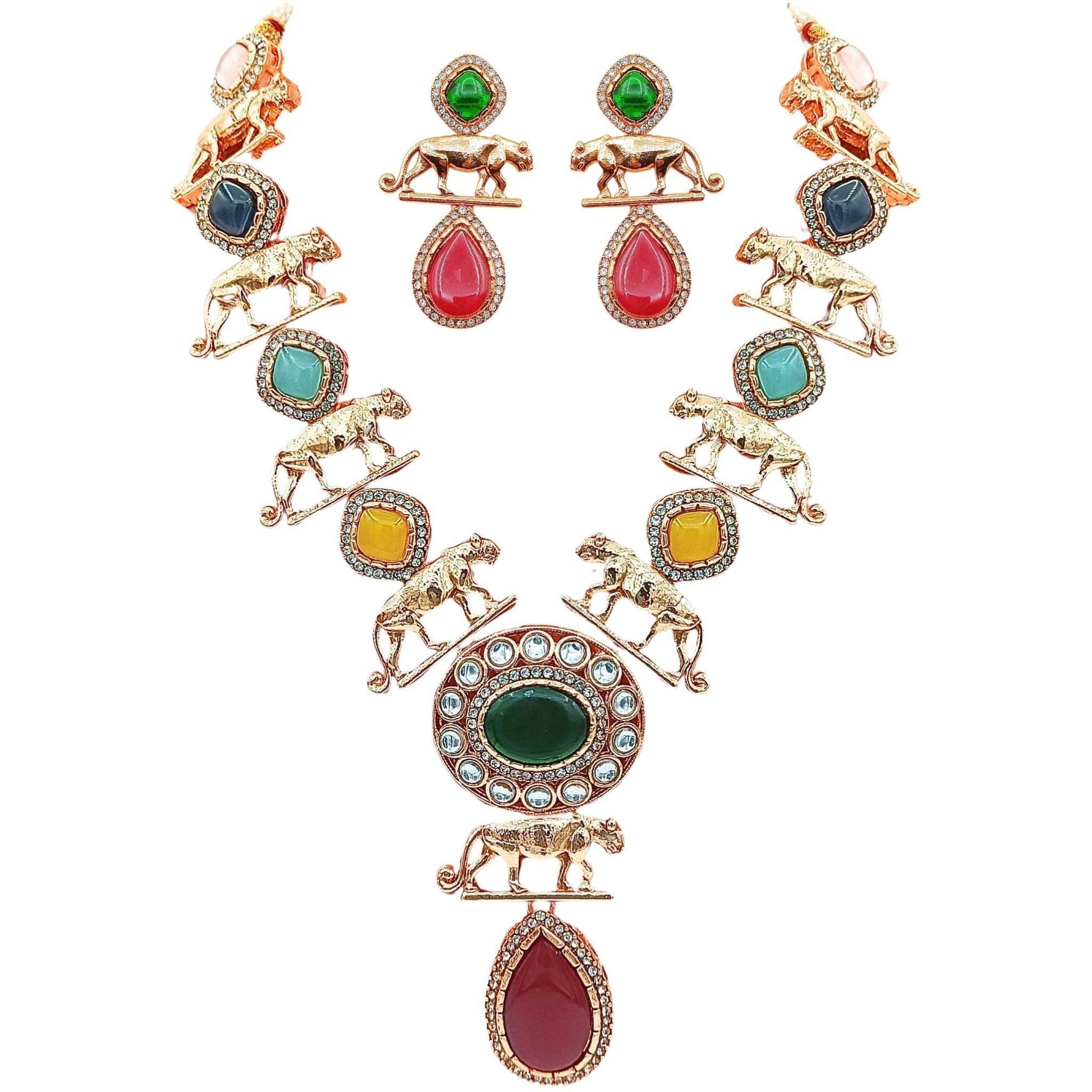 Unique Jaguar Design Necklace Set, Indo Western Jewellery Set For Her, Festive Wear For Wedding Gifts , Bridal Sets. - Nandai Jewels