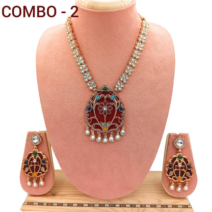 COMBO Rajwadi Kundan Necklace Set for Her, Bridal Jewellery Set, Wedding Gift, Pack of 2, Indian Traditional Jewellery, Ethnic Festive Wear. - Nandai Jewels