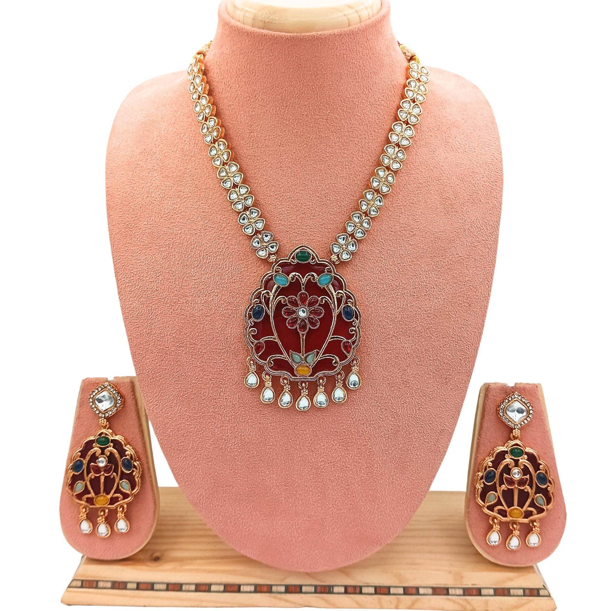 Rajwadi Kundan Necklace Set for Her, Bridal Jewellery Set for Wedding Gift, Indian Traditional Jewellery, Ethnic Festive Wear,. - Nandai Jewels