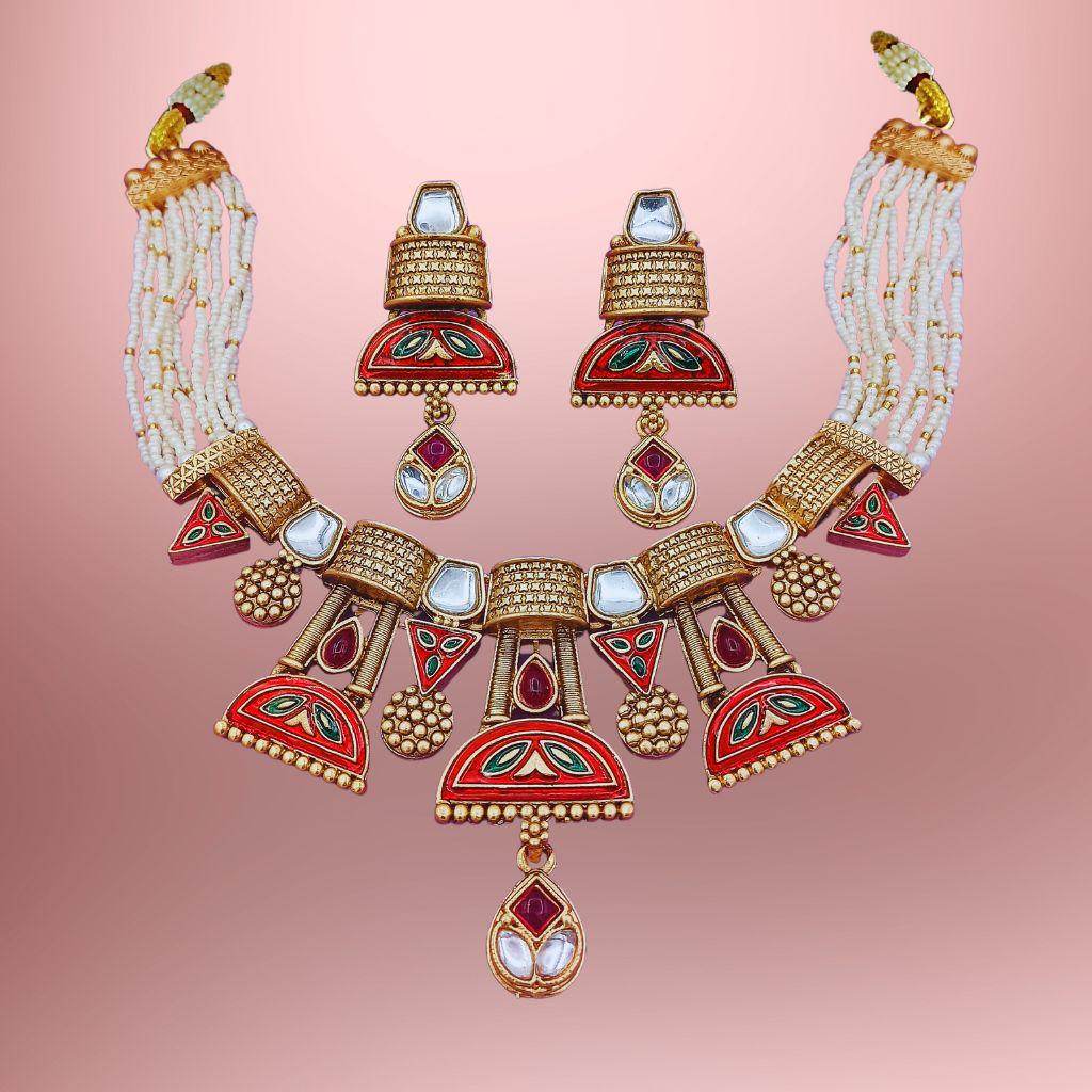 COMBO Ananya Rajwadi Kundan Necklace Set | Rajasthani Indian Traditional Jewellery,Festive Wear & Wedding | Pack of 2, Ahemdabadi Hasadi Set - Nandai Jewels