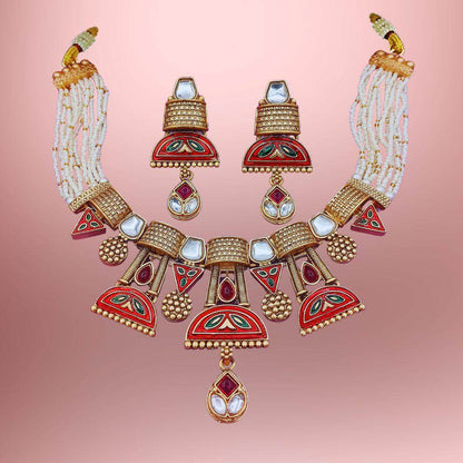 COMBO Ananya Rajwadi Kundan Necklace Set | Rajasthani Indian Traditional Jewellery,Festive Wear & Wedding | Pack of 2, Ahemdabadi Hasadi Set - Nandai Jewels