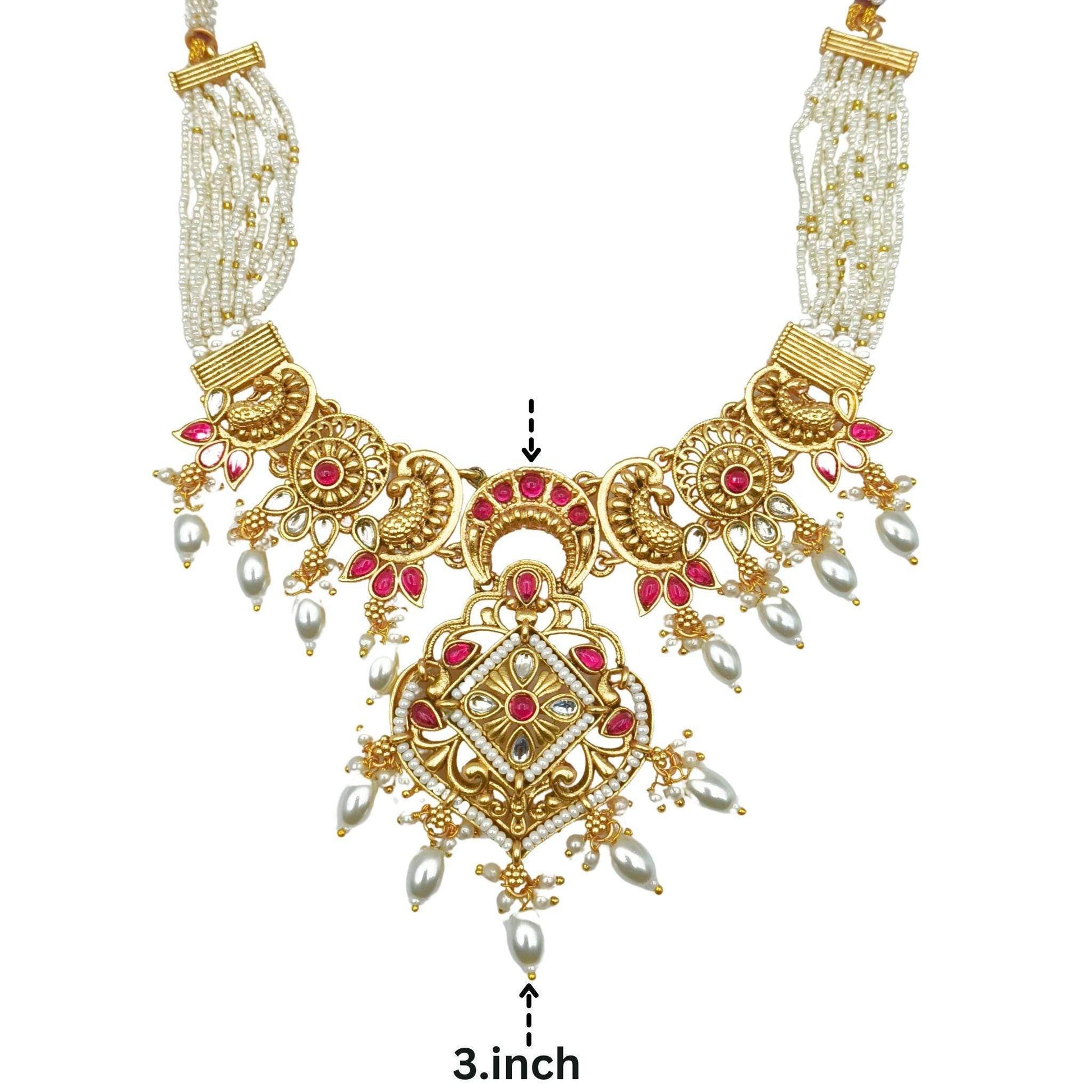 Janvi Rajputi Necklace Set, Rajwadi Jewellery Design, Bridal Choker, Indian Traditional Jewellery, Pearl Beaded Set, Gift for Women. - Nandai Jewels