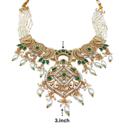 Janvi Rajputi Necklace Set, Rajwadi Jewellery Design, Bridal Choker, Indian Traditional Jewellery, Pearl Beaded Set, Gift for Women. - Nandai Jewels