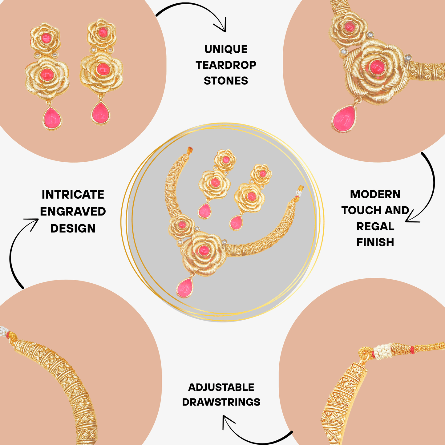 Flower Rajwadi Hasadi Necklace With Earrings - Nandai Jewels