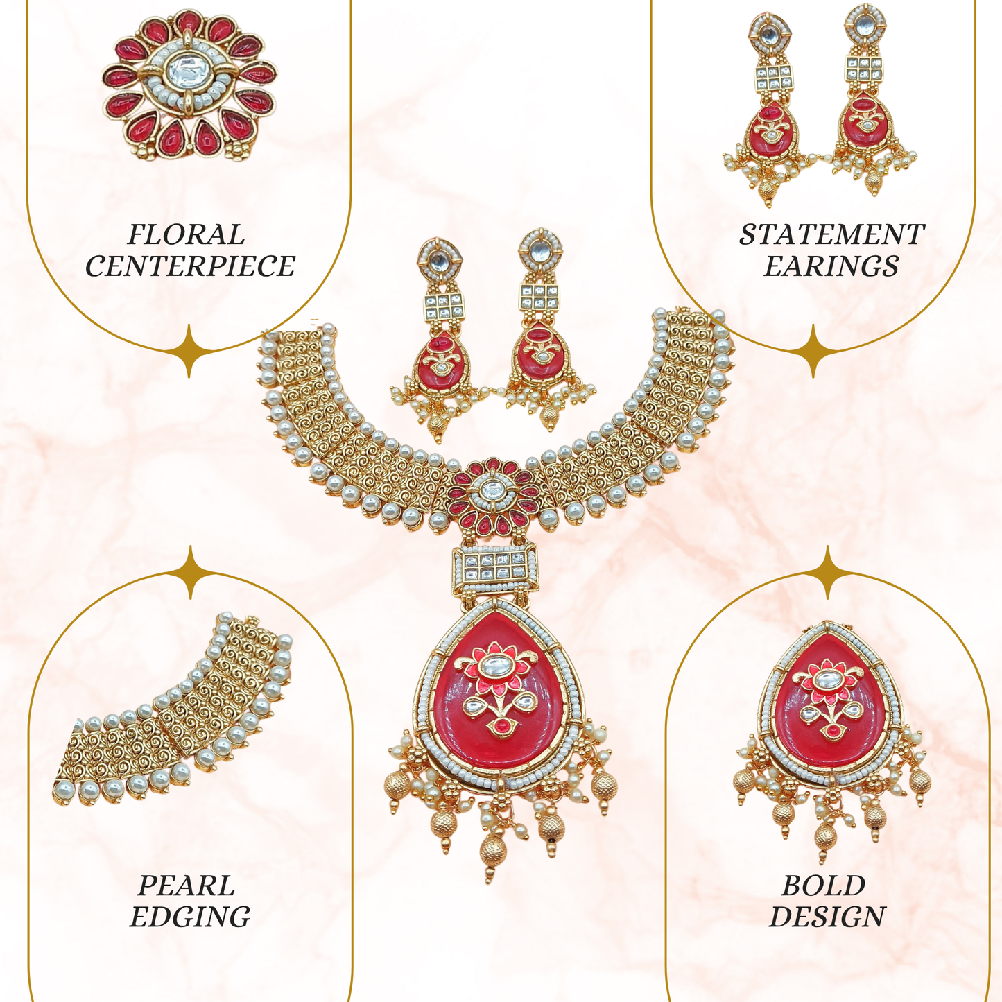 Vijayalakshmi Rajputi Necklace Set, Meena and Kundan Jewellery, Rajwadi Bridal Wear, Pearl Choker Design, Gift for Women.