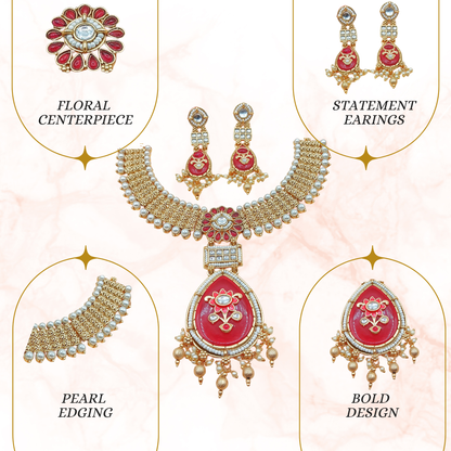 Vijayalakshmi Rajputi Necklace Set, Meena and Kundan Jewellery, Rajwadi Bridal Wear, Pearl Choker Design, Gift for Women.