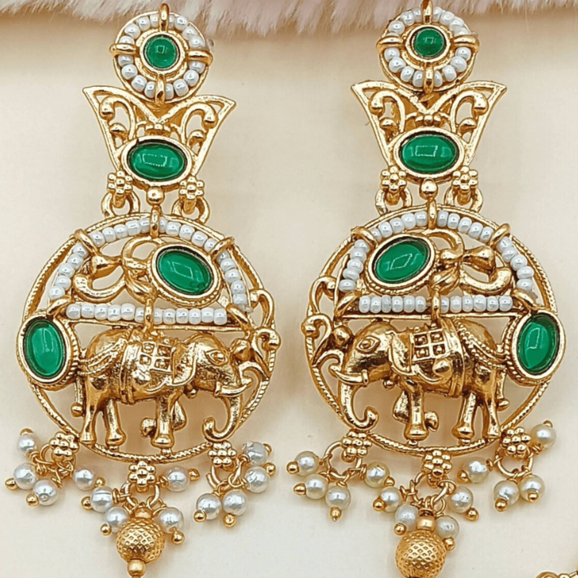 Elephant Motif Rajputi Earrings - Royal Rajputi Earrings for Wedding and Festive Wear. - Nandai Jewels