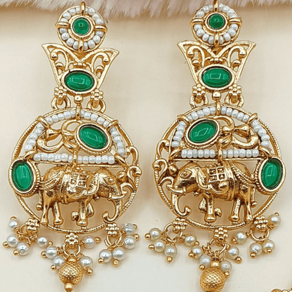 Elephant Motif Rajputi Earrings - Royal Rajputi Earrings for Wedding and Festive Wear. - Nandai Jewels