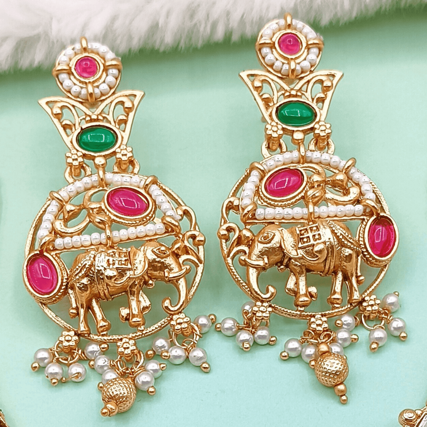Elephant Motif Rajputi Earrings - Royal Rajputi Earrings for Wedding and Festive Wear. - Nandai Jewels