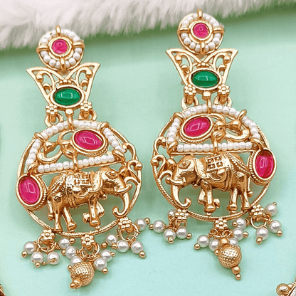 Elephant Motif Rajputi Earrings - Royal Rajputi Earrings for Wedding and Festive Wear. - Nandai Jewels