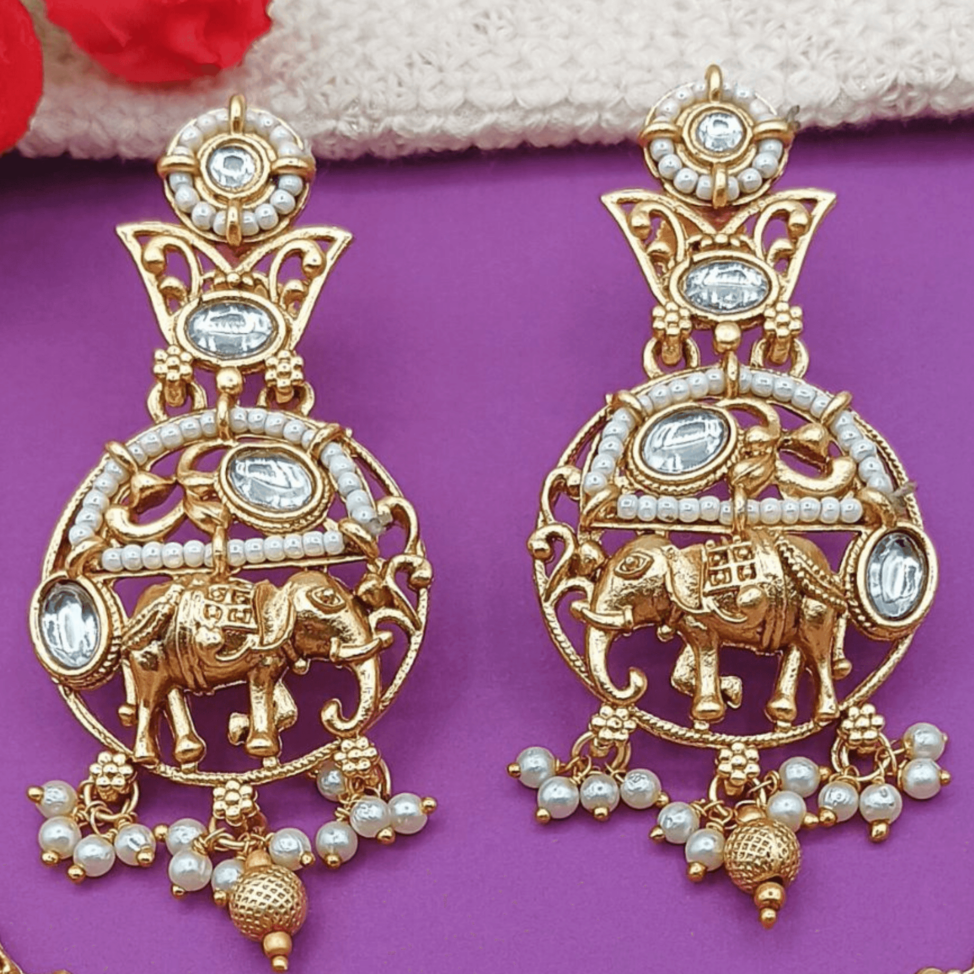 Elephant Motif Rajputi Earrings - Royal Rajputi Earrings for Wedding and Festive Wear. - Nandai Jewels