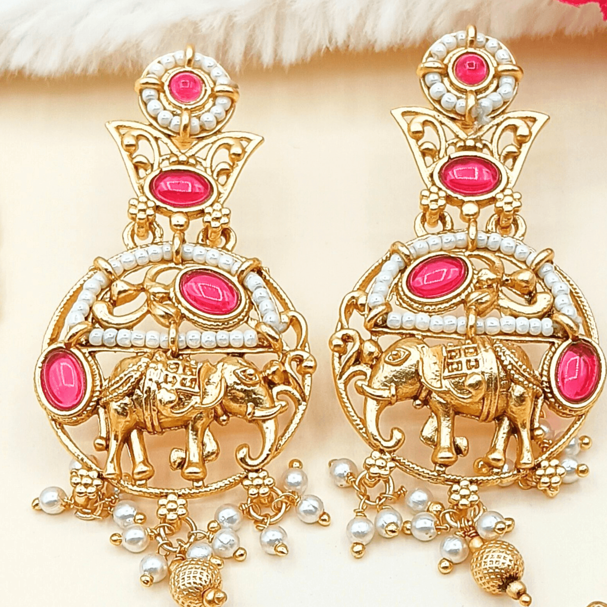 Elephant Motif Rajputi Earrings - Royal Rajputi Earrings for Wedding and Festive Wear. - Nandai Jewels