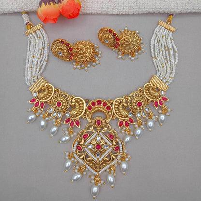 Janvi Rajputi Necklace Set, Rajwadi Jewellery Design, Bridal Choker, Indian Traditional Jewellery, Pearl Beaded Set, Gift for Women. - Nandai Jewels