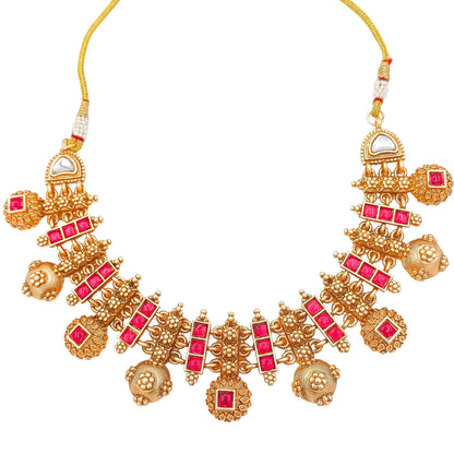 COMBO Rajwadi Hasadi Meenakari Necklace Set | Ethnic Bridal Jewelry | Antique Gold Finish | Traditional Indian Festive Set. - Nandai Jewels