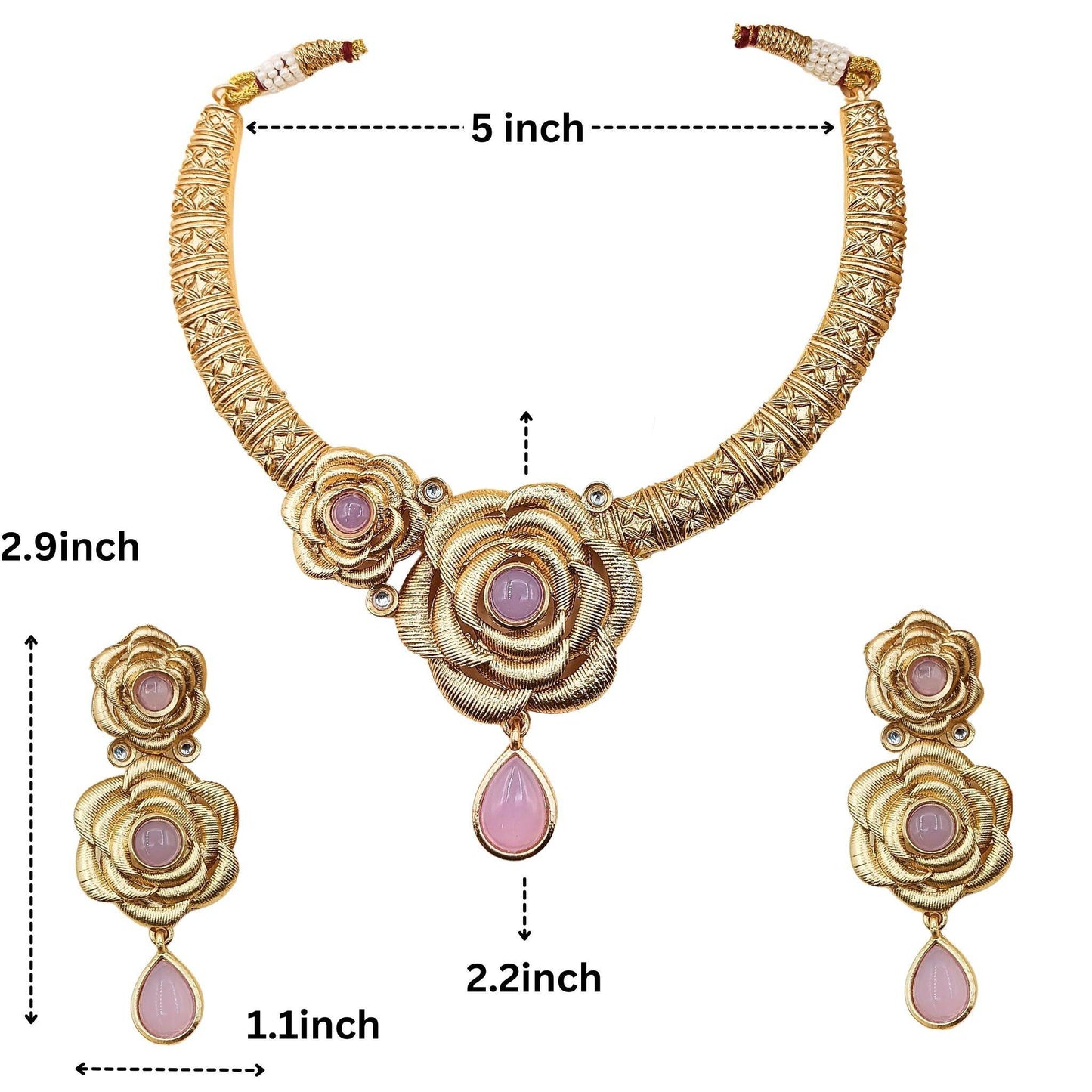 COMBO Flower Rajwadi Hasadi Necklace Set, Unique Rose Teardrop design, Pack of 3, Indian Traditional Jewellery, Gift for Her, Festive Wear. - Nandai Jewels