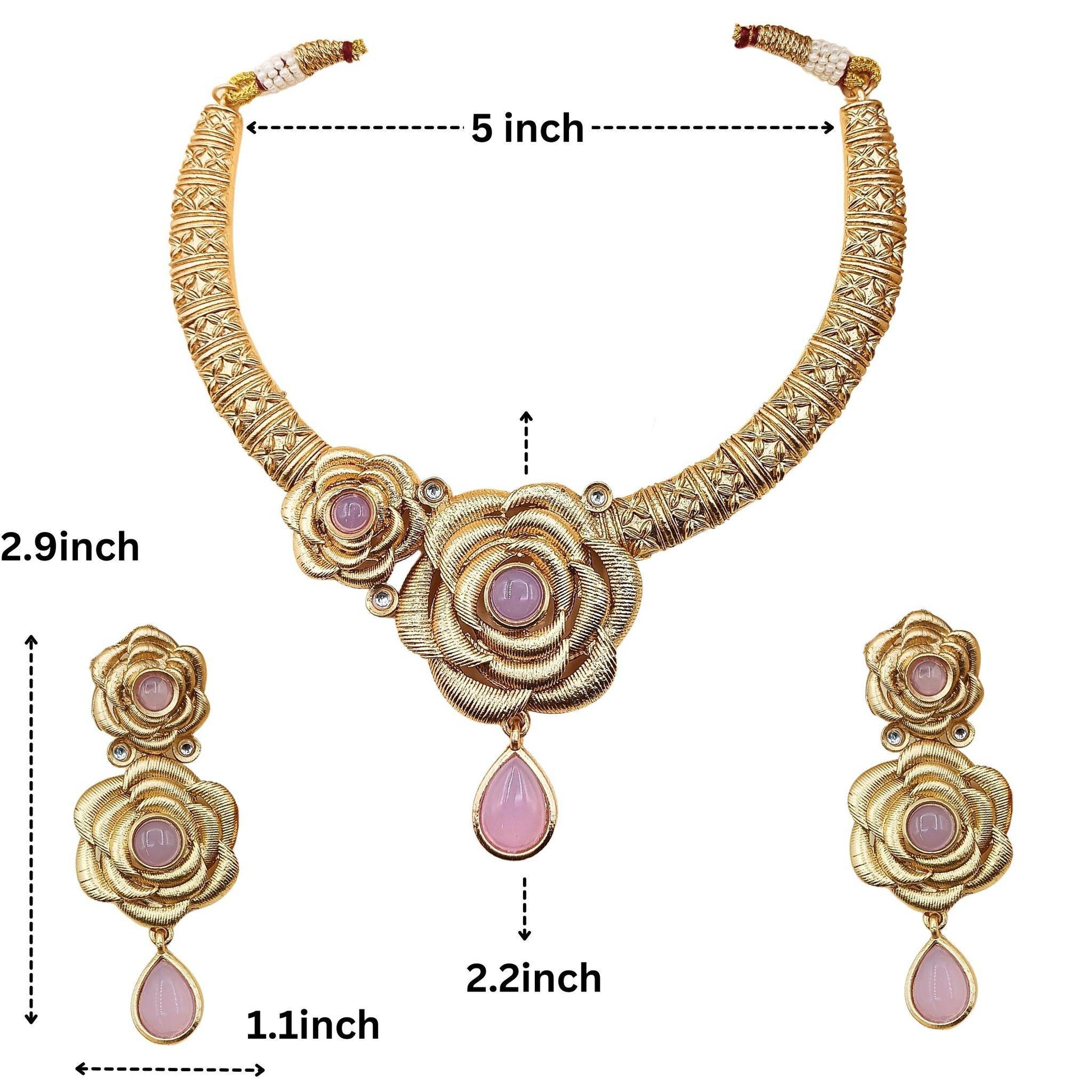 COMBO Flower Rajwadi Hasadi Necklace Set, Unique Rose Teardrop design, Pack of 3, Indian Traditional Jewellery, Gift for Her, Festive Wear. - Nandai Jewels