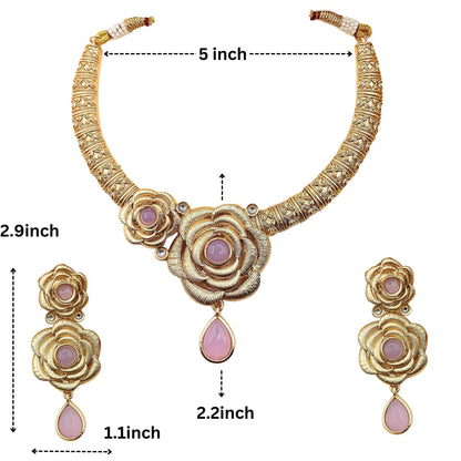 COMBO Flower Rajwadi Hasadi Necklace Set, Unique Rose Teardrop design, Pack of 3, Indian Traditional Jewellery, Gift for Her, Festive Wear. - Nandai Jewels