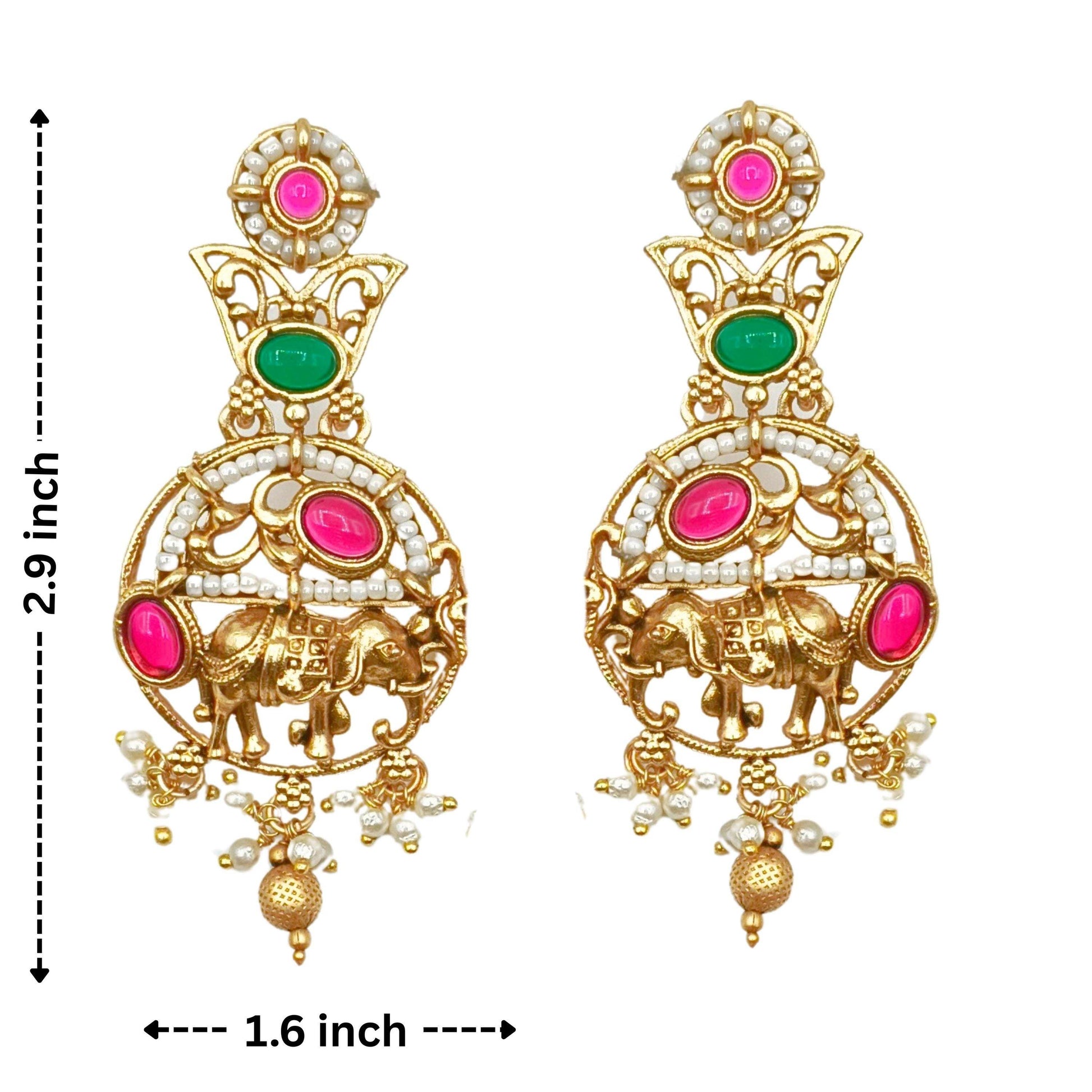 Rajputi Elephant Design Necklace Set With Earrings - Rajwadi Necklace Set, Wedding Gift for Her, Indian Traditional Jewellery for Brides. - Nandai Jewels