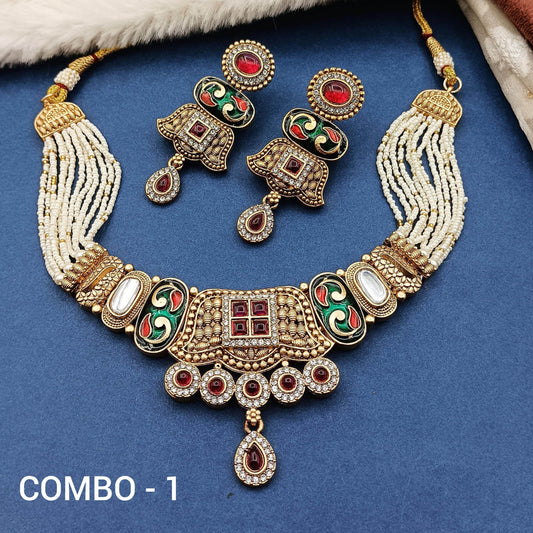 COMBO Manju Rajwadi Meenakari Necklace Set | Traditional Indian Jewellery | Rajasthani Bridal Jewellery | Pack of 2, Festive & Wedding Wear. - Nandai Jewels