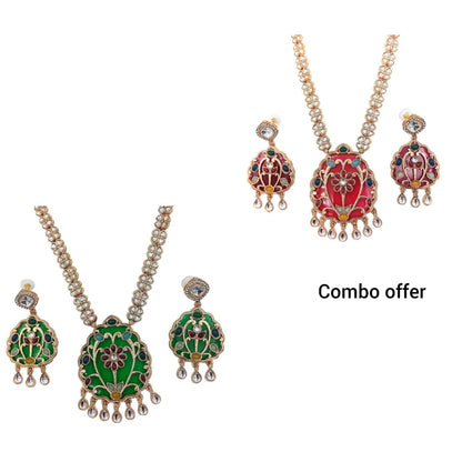 COMBO Rajwadi Kundan Necklace Set for Her, Bridal Jewellery Set, Wedding Gift, Pack of 2, Indian Traditional Jewellery, Ethnic Festive Wear. - Nandai Jewels
