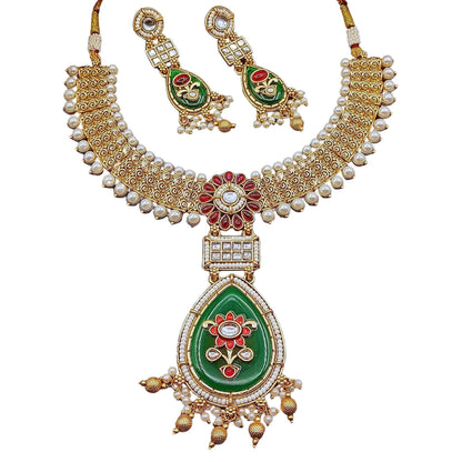 Vijayalakshmi Rajputi Necklace Set, Meena and Kundan Jewellery, Rajwadi Bridal Wear, Pearl Choker Design, Gift for Women. - Nandai Jewels