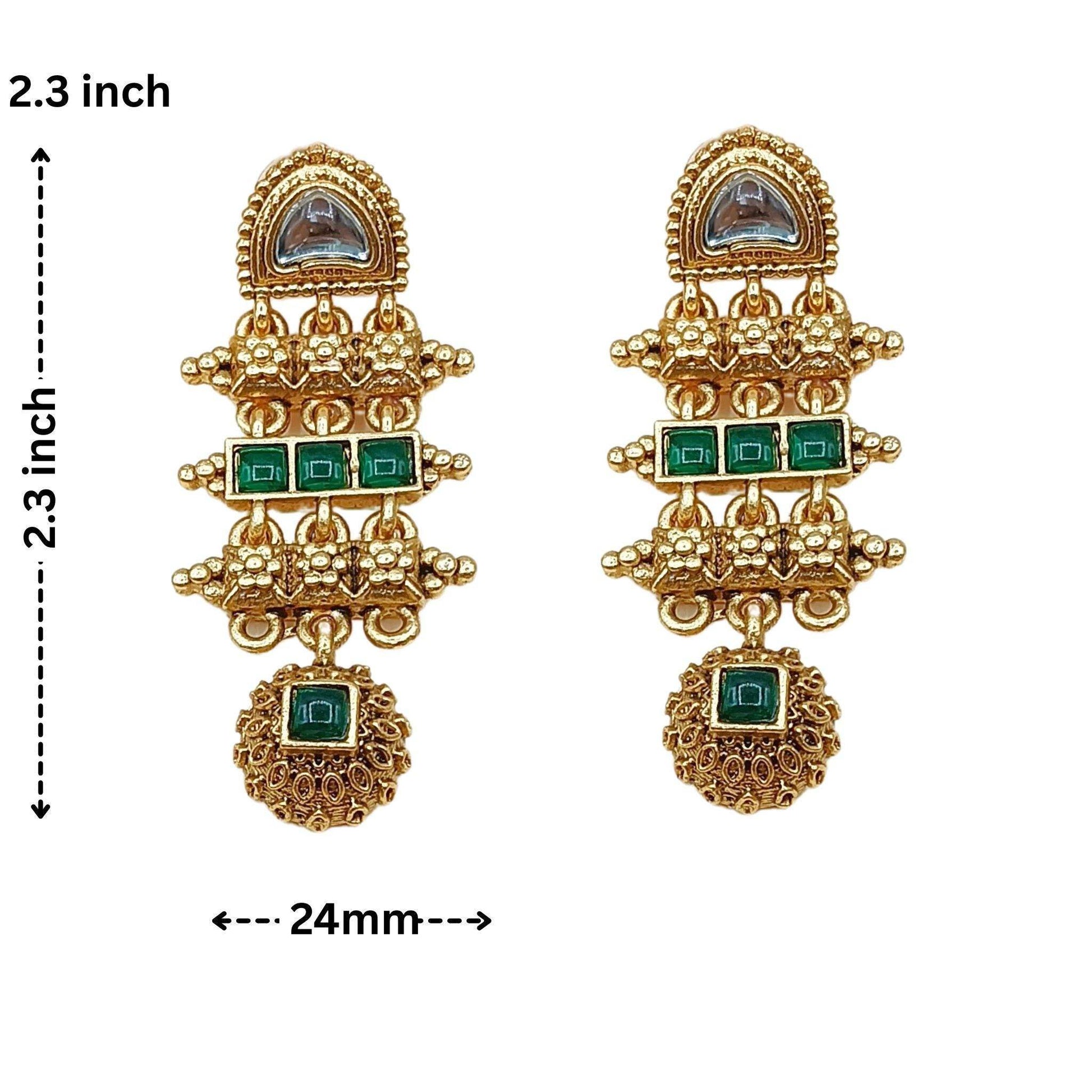 Rajwadi Hasadi Meenakari Necklace Set | Ethnic Bridal Jewelry | Antique Gold Finish | Traditional Indian Festive Set. - Nandai Jewels