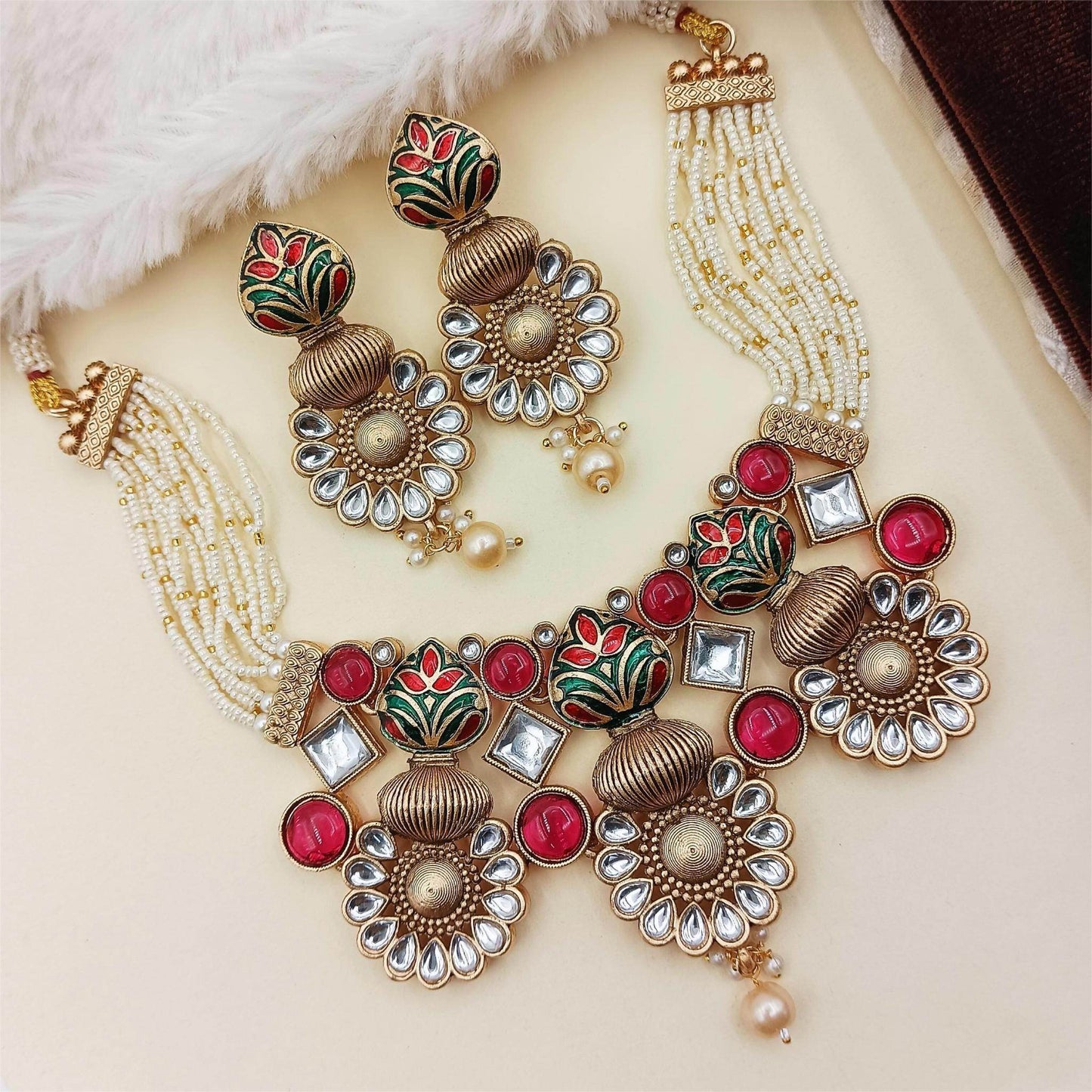 Matt Hasadi Necklace Set, Rajputi Jewellery, Rajwadi Bridal Set, Indian Traditional Jewellery, Gift for Women. - Nandai Jewels