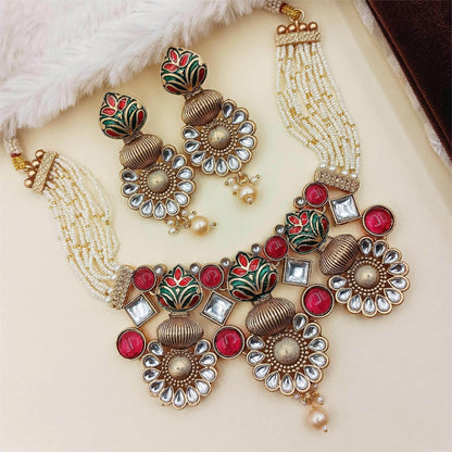 Matt Hasadi Necklace Set, Rajputi Jewellery, Rajwadi Bridal Set, Indian Traditional Jewellery, Gift for Women. - Nandai Jewels