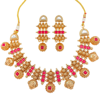 COMBO Rajwadi Hasadi Meenakari Necklace Set | Ethnic Bridal Jewelry | Antique Gold Finish | Traditional Indian Festive Set. - Nandai Jewels