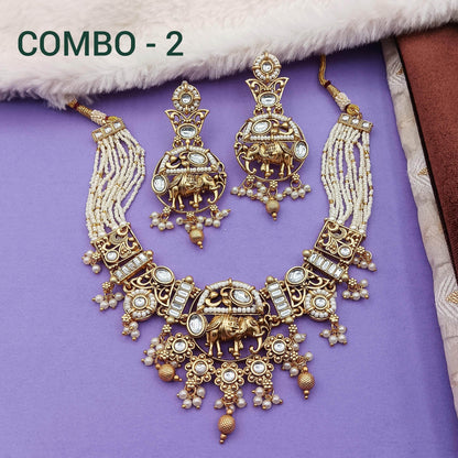 COMBO Rajputi Elephant Design Necklace With Earrings - Rajwadi Necklace Set, Wedding Gift for Her, Indian Traditional Jewellery for Brides. - Nandai Jewels