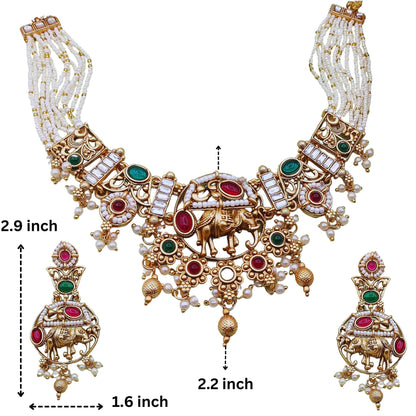 COMBO Rajputi Elephant Design Necklace With Earrings - Rajwadi Necklace Set, Wedding Gift for Her, Indian Traditional Jewellery for Brides. - Nandai Jewels