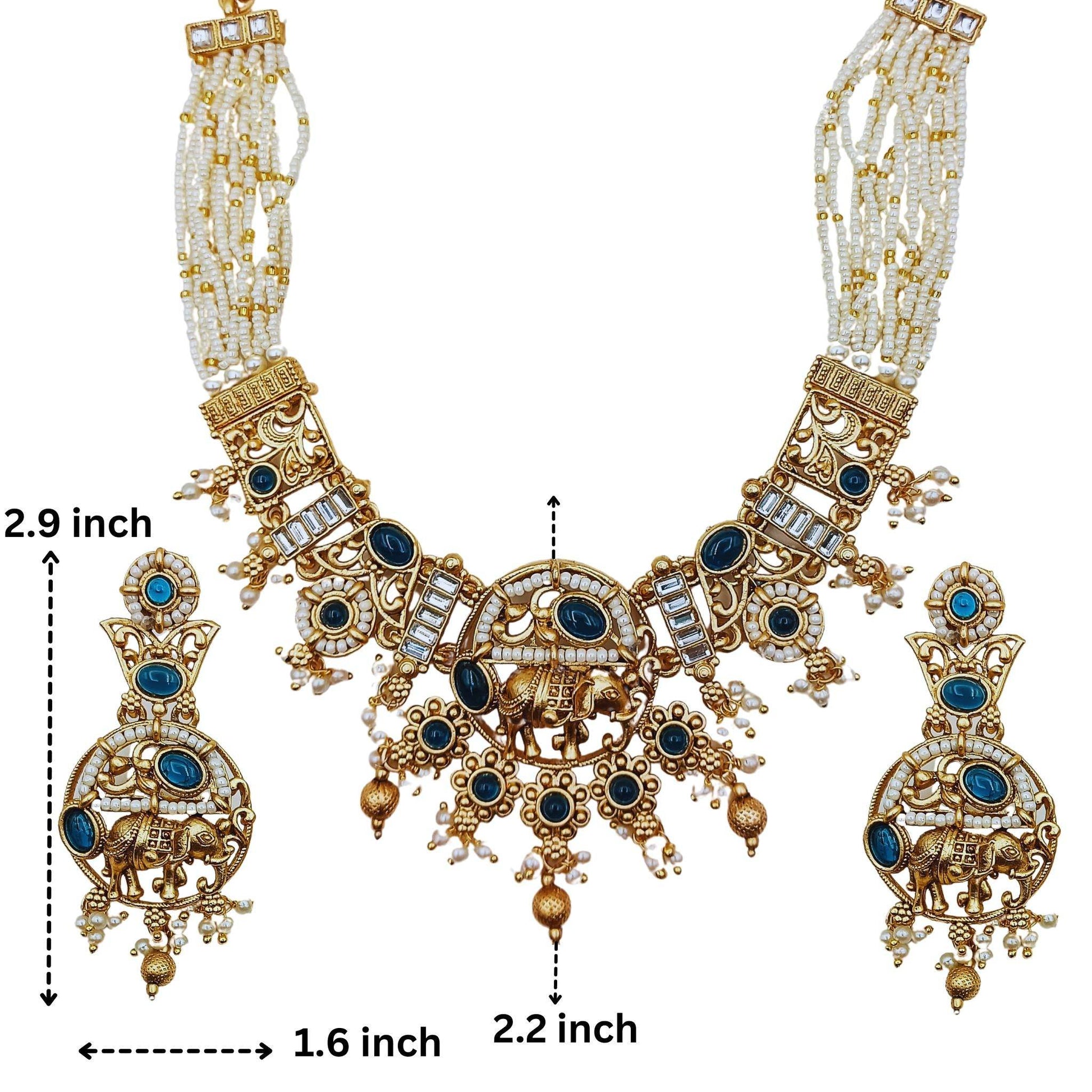 COMBO Rajputi Elephant Design Necklace With Earrings - Rajwadi Necklace Set, Pack of 2, Wedding Gift for Her, Indian Traditional Jewellery. - Nandai Jewels