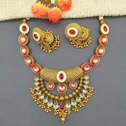 Rajputi Choker Necklace Set, Rajwadi Kundan Jewellery, Indian Traditional Jewellery, Bridal Wear Accessory, Gift for Women. - Nandai Jewels