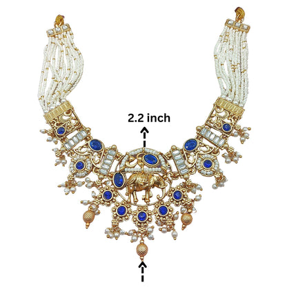 Rajputi Elephant Design Necklace Set With Earrings - Rajwadi Necklace Set, Wedding Gift for Her, Indian Traditional Jewellery for Brides. - Nandai Jewels