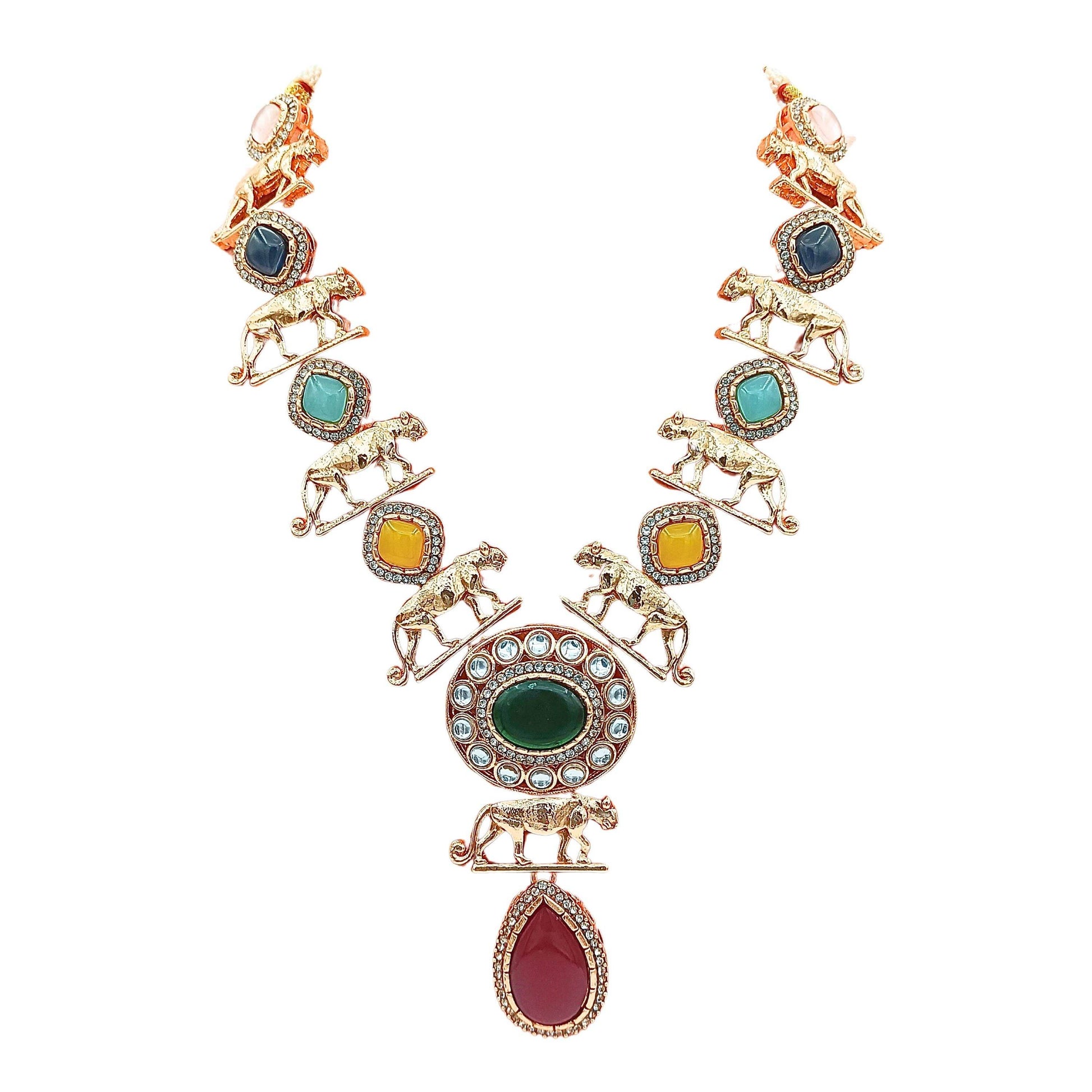 Unique Jaguar Design Necklace Set, Indo Western Jewellery Set For Her, Festive Wear For Wedding Gifts , Bridal Sets. - Nandai Jewels